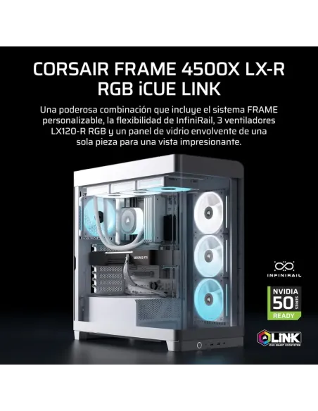 Corsair Frame 4500X LX-R RGB ATX-Mid-Tower-PC-Gehäuse mit Panorama-Glasfront aus gehärtetem Glas und iCUE Link, weiß