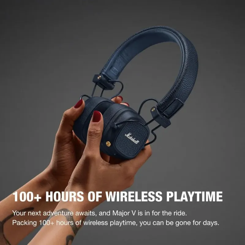Marshall Major V Blue: Bluetooth Headphones with 100+ Hours of Battery