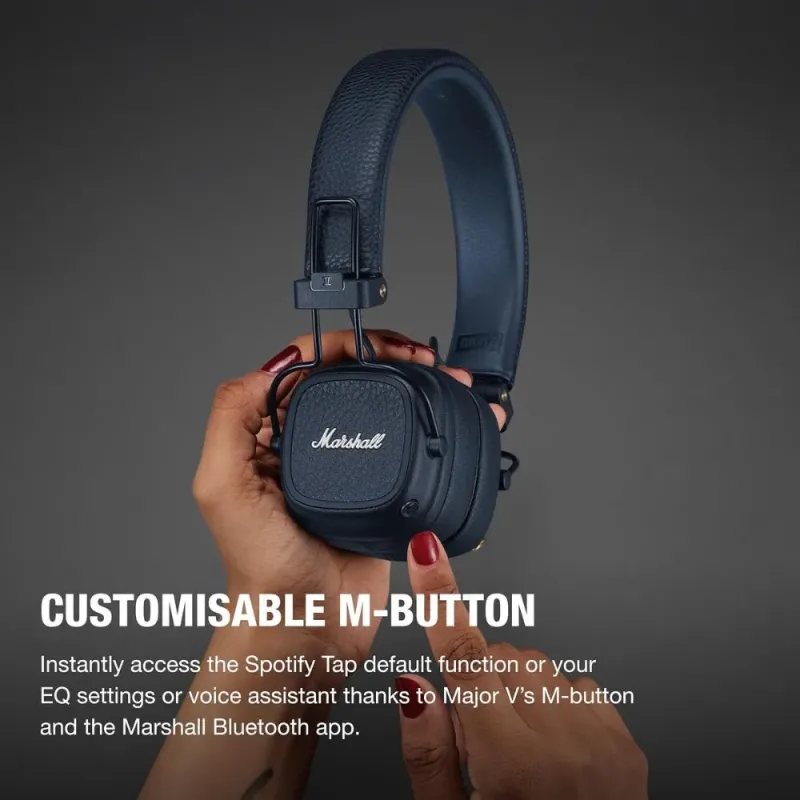 Marshall Major V Blue: Bluetooth Headphones with 100+ Hours of Battery