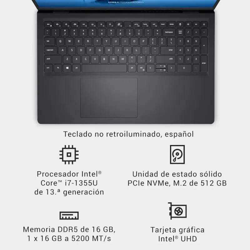 Dell 15 DC15250 Ordenador Portátil 15,6'' FHD 120Hz i7-1355U 16GB/512GB SSD Win11 Negro