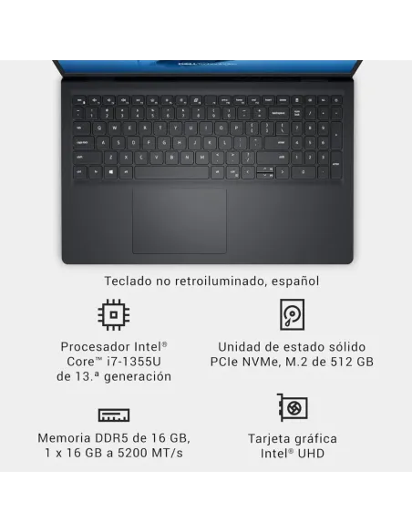 Dell 15 DC15250 Ordenador Portátil 15,6'' FHD 120Hz i7-1355U 16GB/512GB SSD Win11 Negro