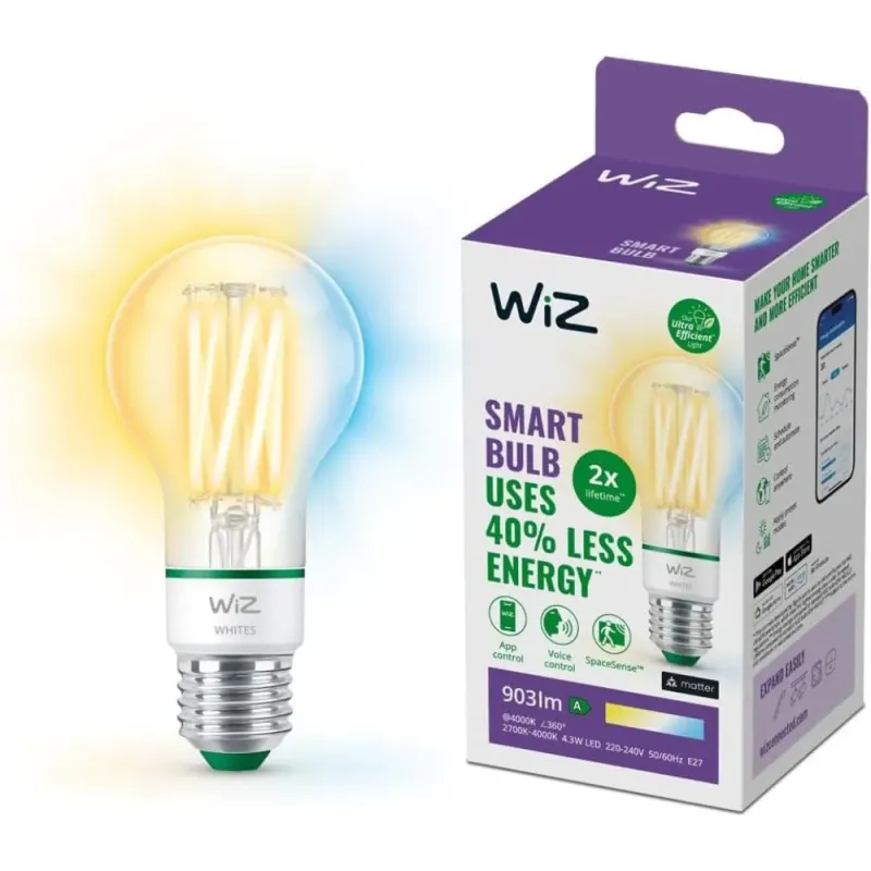 WiZ - Bombilla LED inteligente, E27, clase A