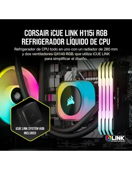 Corsair iCUE LINK H115i RGB Refrigeración Líquida CPU AIO 280mm 2x QX140 RGB Intel/AMD Negro