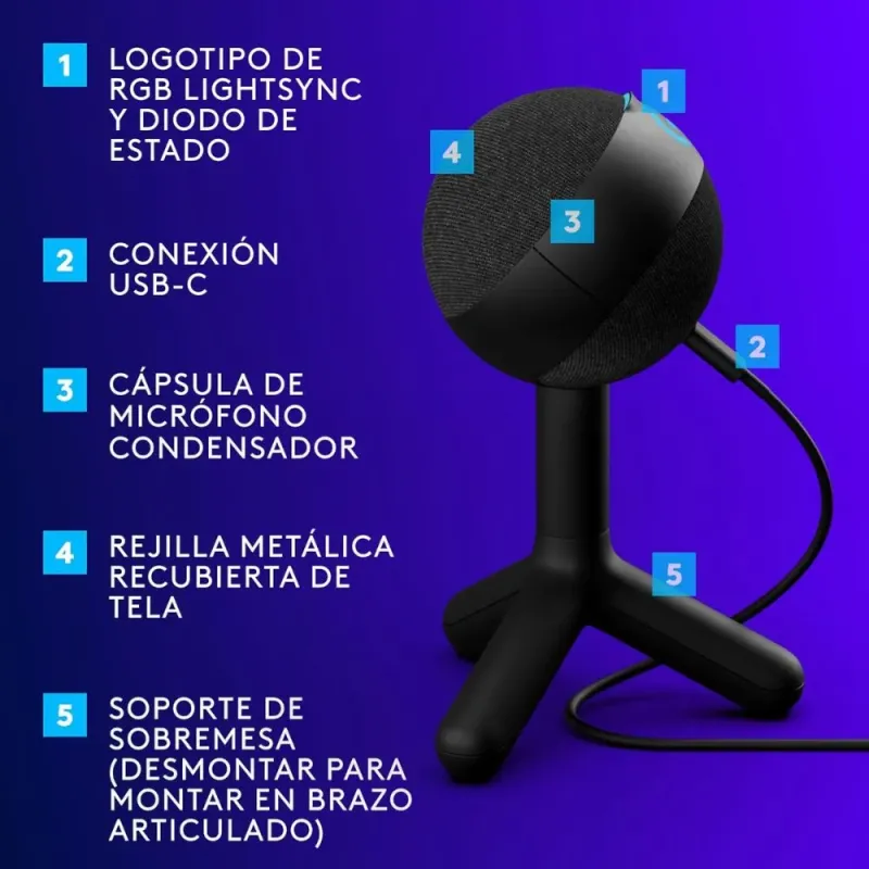 Logitech G Yeti Orb: Micrófono USB Condensador RGB para Gaming