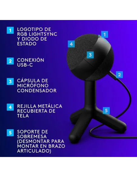 Logitech G Yeti Orb: Micrófono USB Condensador RGB para Gaming