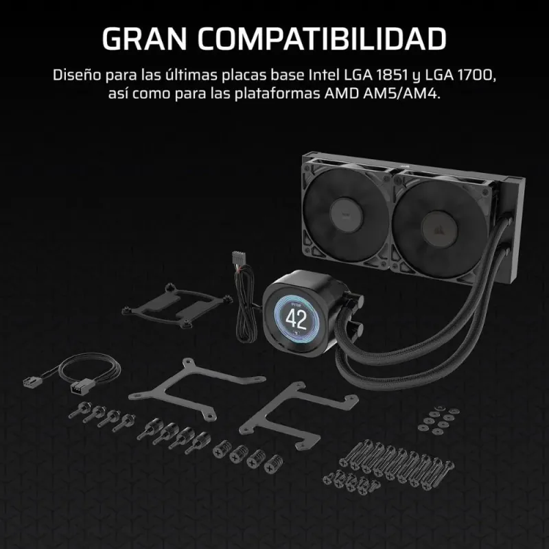 Corsair Nautilus 240 RS LCD Refrigeración Líquida CPU AIO 240mm LCD IPS 2,1'' 2x RS120 Intel/AMD Negro