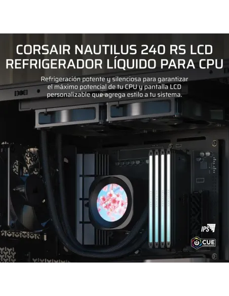 Corsair Nautilus 240 RS LCD Refrigeración Líquida CPU AIO 240mm LCD IPS 2,1'' 2x RS120 Intel/AMD Negro