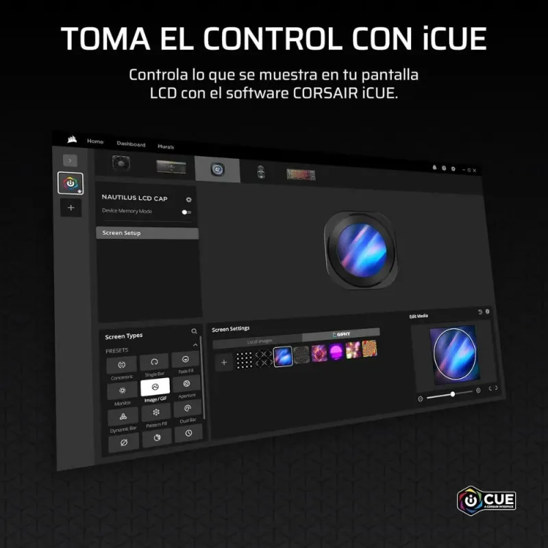Corsair Nautilus 240 RS LCD Refrigeración Líquida CPU AIO 240mm LCD IPS 2,1'' 2x RS120 Intel/AMD Negro
