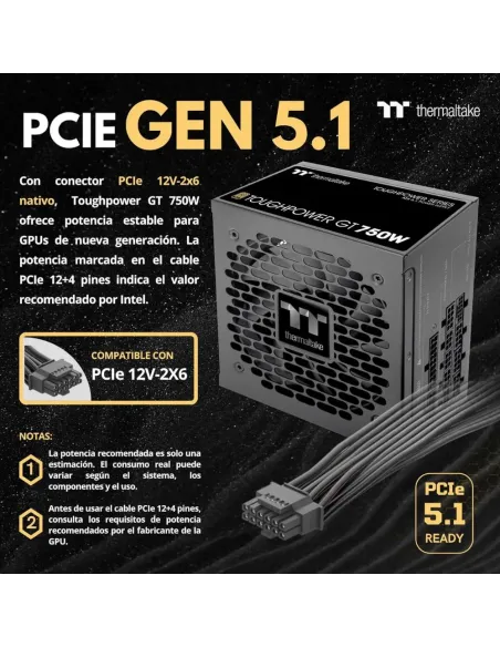 Thermaltake Toughpower GT 750W Fuente Alimentación Modular ATX 3.1 PCIe 5.1 80+ Gold Negro