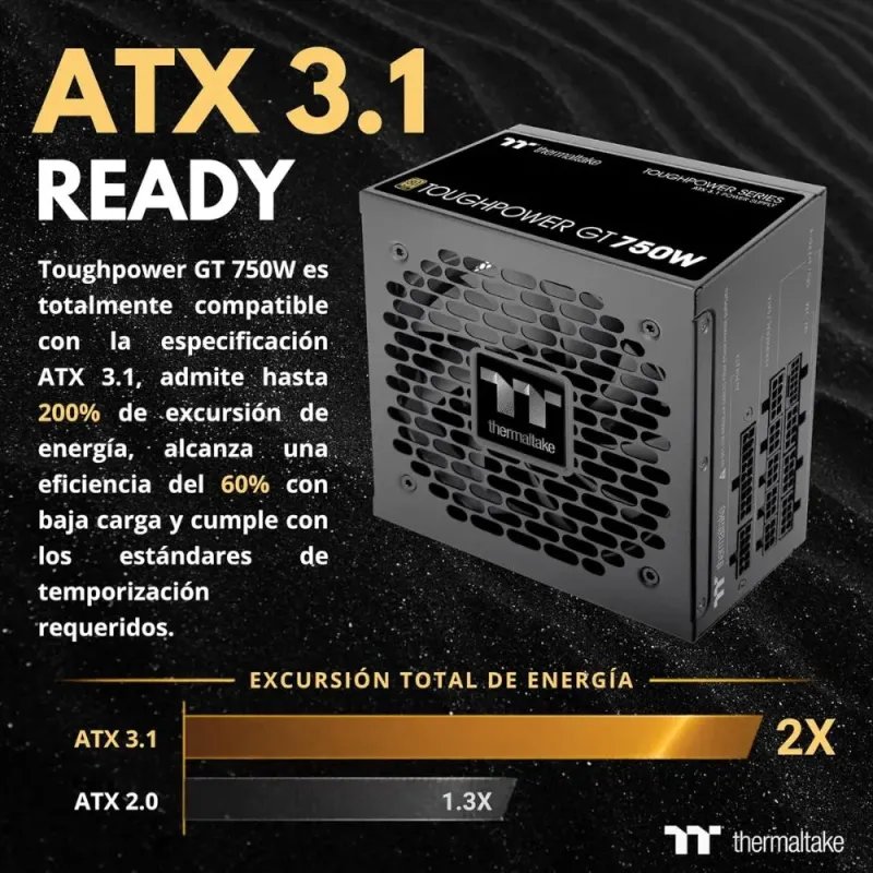 Thermaltake Toughpower GT 750W Fuente Alimentación Modular ATX 3.1 PCIe 5.1 80+ Gold Negro
