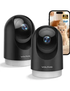 WOLFANG Cámara Vigilancia Interior 2K Pack de 2 | Seguridad WiFi