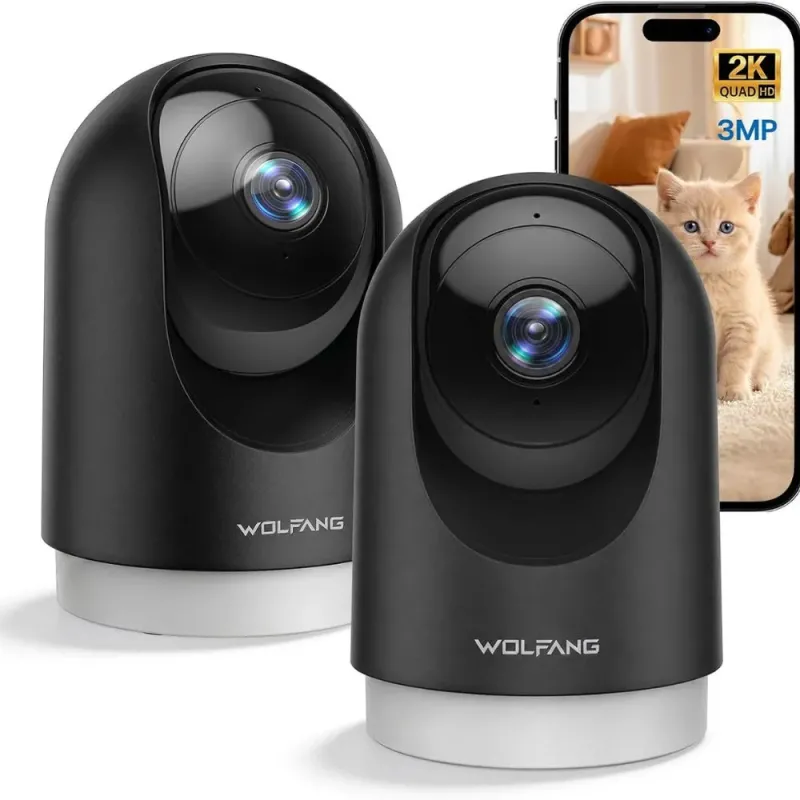 WOLFANG Cámara Vigilancia Interior 2K Pack de 2 | Seguridad WiFi