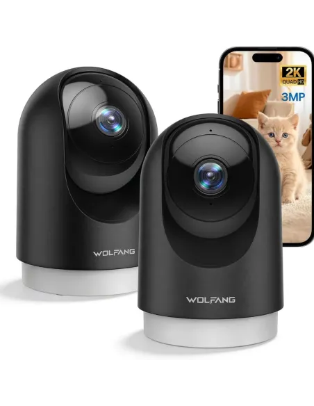 WOLFANG Cámara Vigilancia Interior 2K Pack de 2 | Seguridad WiFi