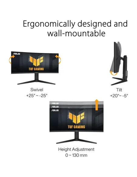 ASUS TUF Gaming VG34VQEL1A - Monitor Gaming Curvo de 34 Pulgadas, UWQHD, 100 Hz