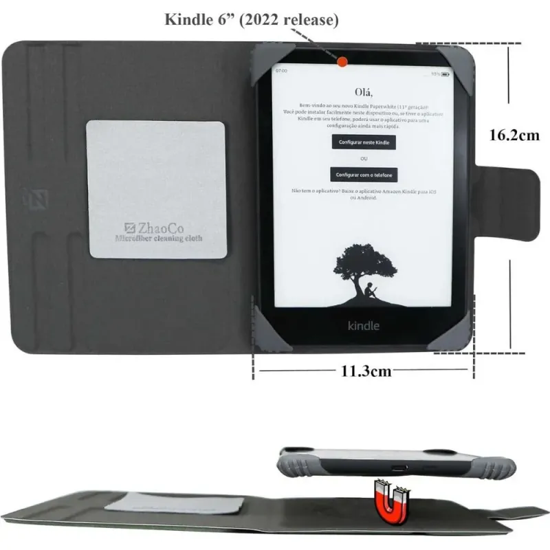 Funda Universal Desmontable para 6'' New Kindle 2024/2022, Kobo Nia/Clara 2E / Clara - Negro