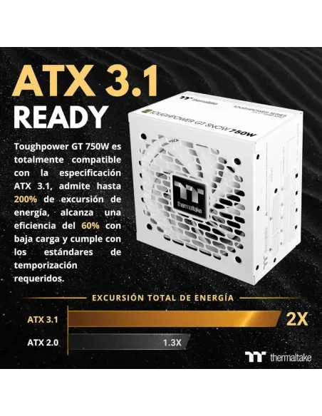 Thermaltake Toughpower GT 750W Fuente Alimentación Modular ATX 3.1 PCIe 5.1 80+ Gold Blanco