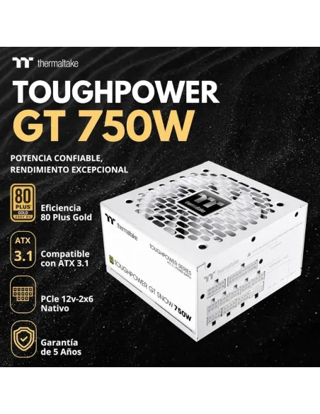 Thermaltake Toughpower GT 750W Fuente Alimentación Modular ATX 3.1 PCIe 5.1 80+ Gold Blanco