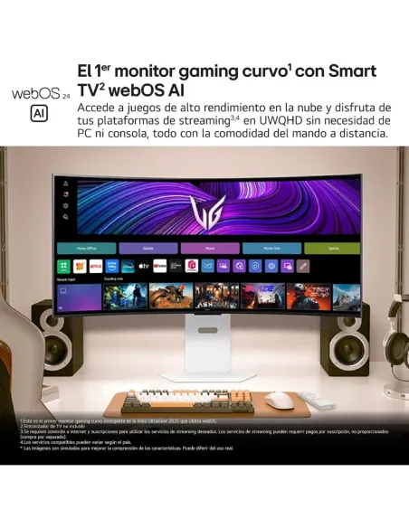 LG Ultragear Gaming 39GX90SA-W - 39'', OLED, WQHD, 240 Hz, 1ms, Curvo 800R