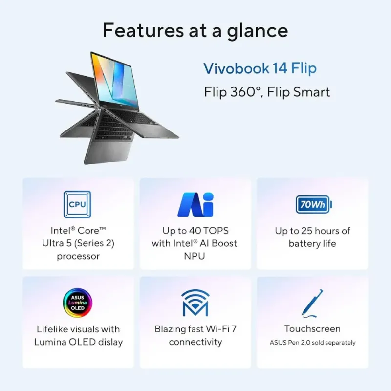 ASUS VivoBook 14 Flip OLED Copilot+ PC - Laptop 2en1 Core Ultra 7