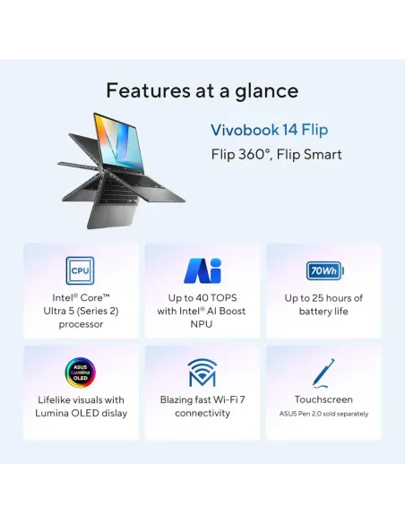 ASUS VivoBook 14 Flip OLED Copilot+ PC - Laptop 2en1 Core Ultra 7