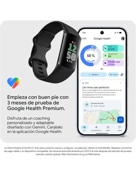 Fitbit Charge 6 Obsidian - Pulsera Actividad GPS Google