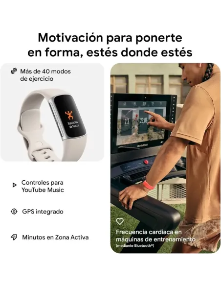 Fitbit Charge 6 Porcelain Silver: Pulsera GPS AMOLED y Google