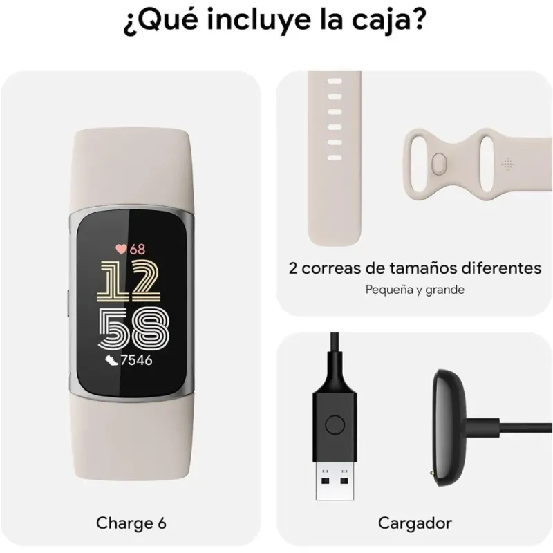 Fitbit Charge 6 Porcelain Silver: Pulsera GPS AMOLED y Google