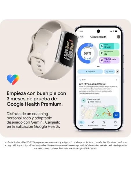 Fitbit Charge 6 Porcelain Silver: Pulsera GPS AMOLED y Google