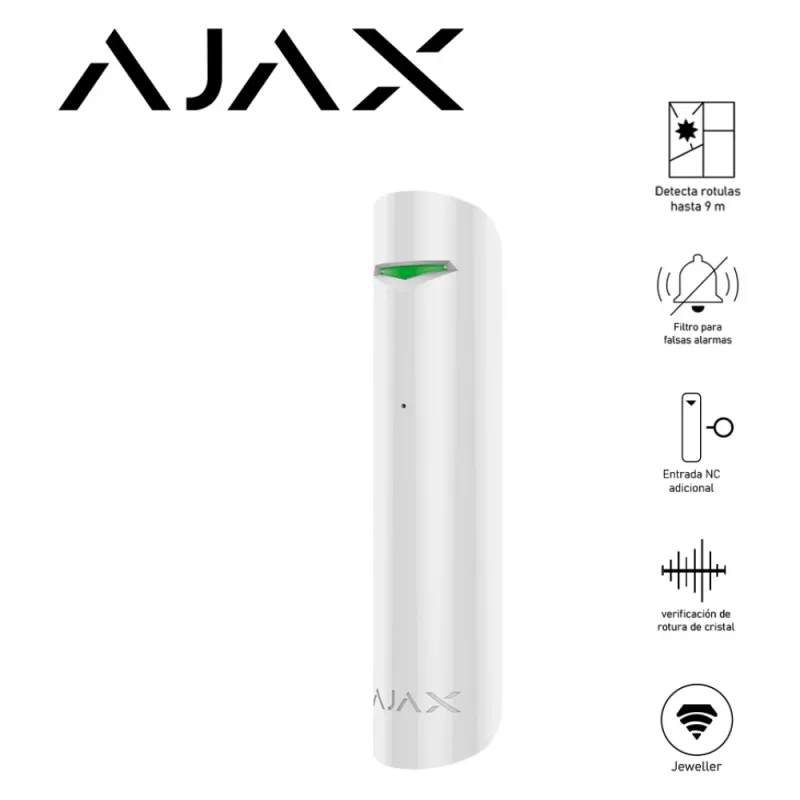 AJAX GlassProtect | Detector rotura cristal 9m inalámbrico
