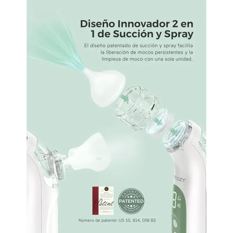 Momcozy aspirador nasal 2 en 1 spray succión 65 kPa