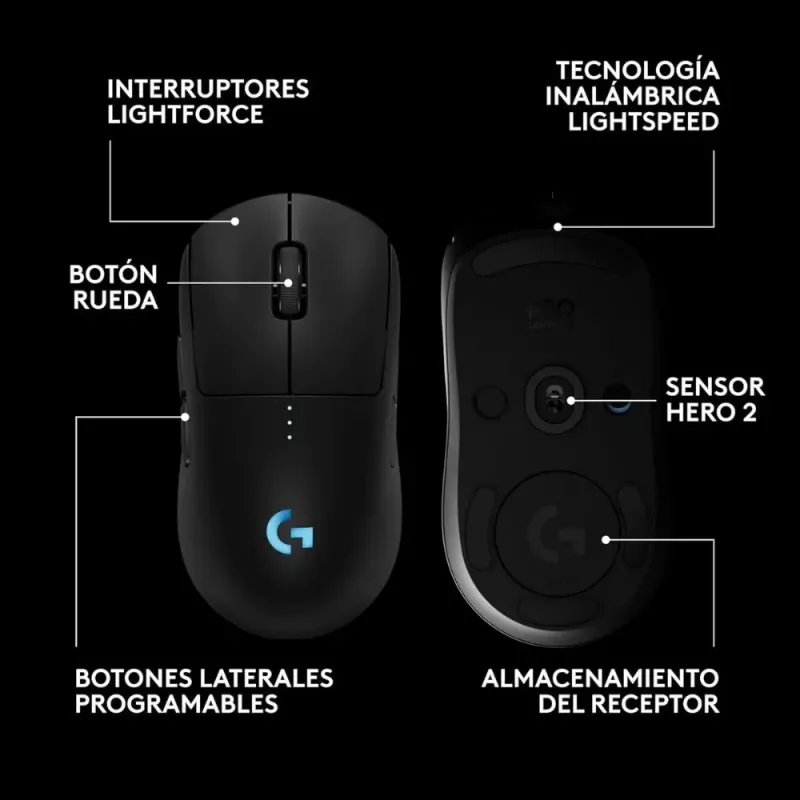 Logitech G Pro 2 Lightspeed, Bluetooth, Inalámbrico, 44.000 ppp, Ambidiestro - Ratón Gaming
