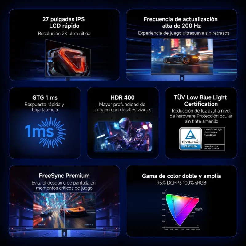 Xiaomi Monitor Gaming 2K 27 Pulgadas, 200Hz, 1ms GTG, HDR 400, P27QDB-RGGL