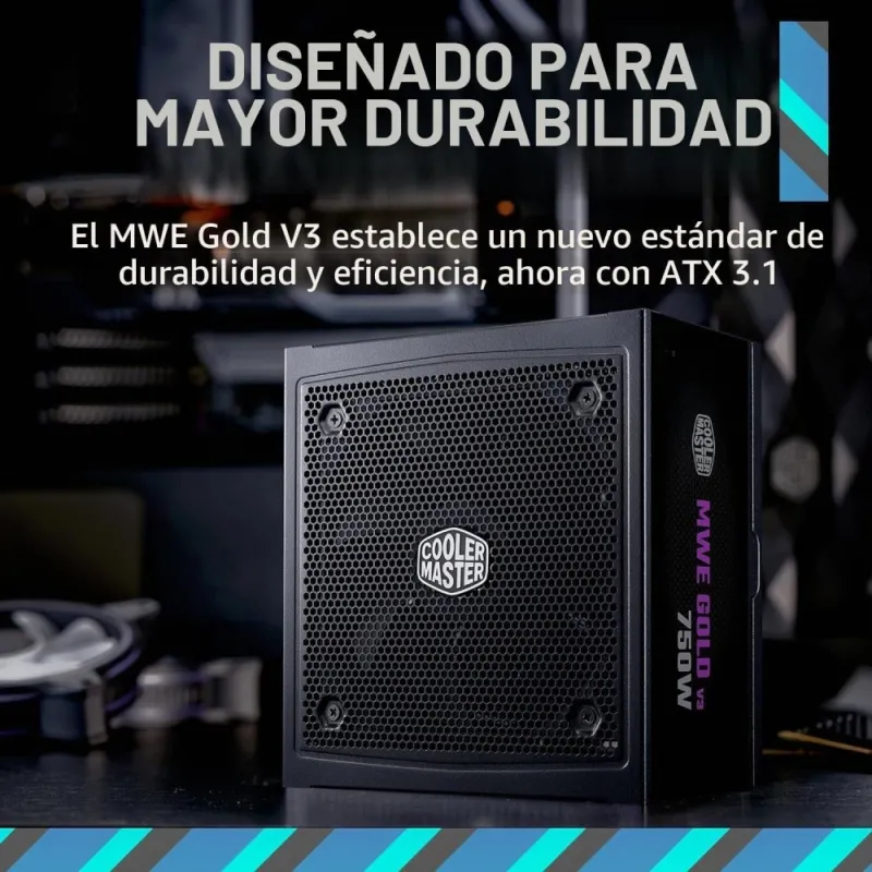 Cooler Master MWE V3 750W Fuente de Alimentación 80 Plus Gold ATX 3.1 12V-2x6 PFC Activo No Modular