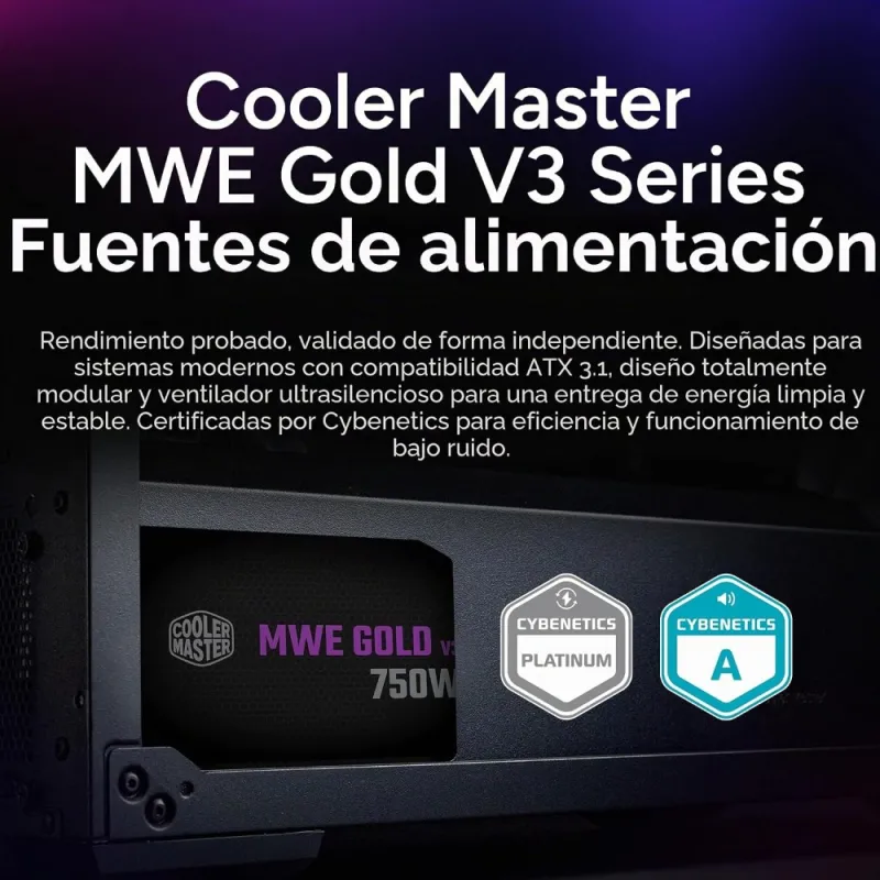 Cooler Master MWE V3 750W Fuente de Alimentación 80 Plus Gold ATX 3.1 12V-2x6 PFC Activo No Modular