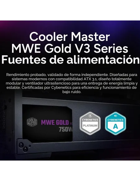 Cooler Master MWE V3 750W Fuente de Alimentación 80 Plus Gold ATX 3.1 12V-2x6 PFC Activo No Modular
