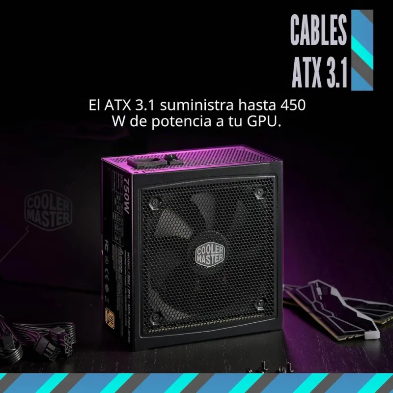 Cooler Master MWE V3 750W Fuente de Alimentación 80 Plus Gold ATX 3.1 12V-2x6 PFC Activo No Modular