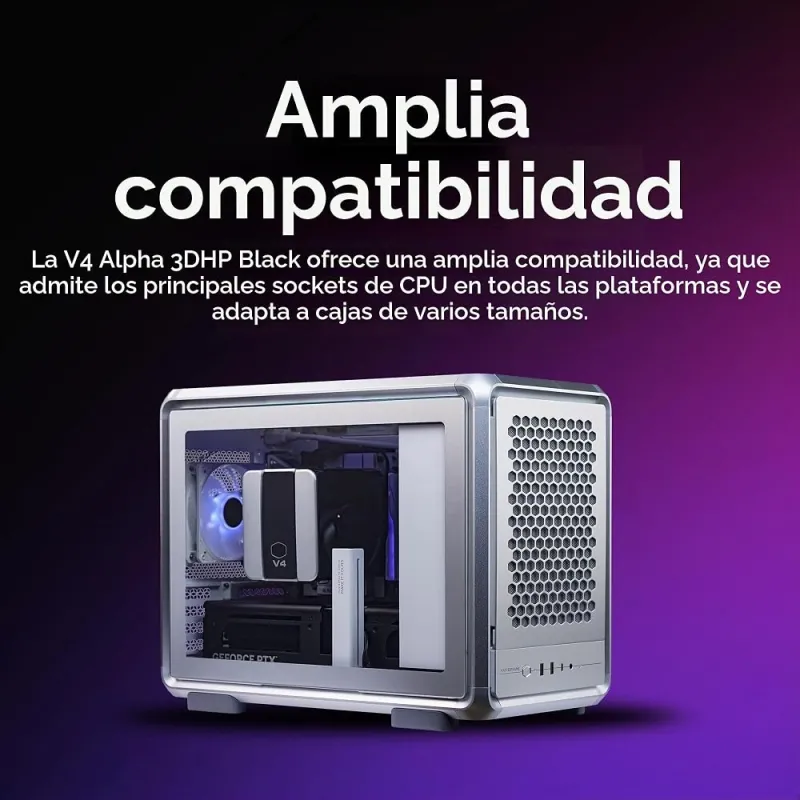 Cooler Master V4 Alpha 3DHP Disipador CPU Torre 4 Tubos Calor Multisocket Intel AMD Negro