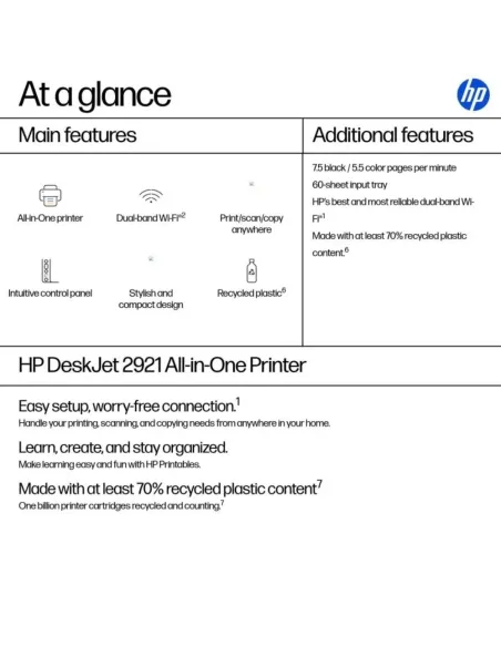 HP Deskjet 2921 Wifi Multicolor - Impresora Multifunción