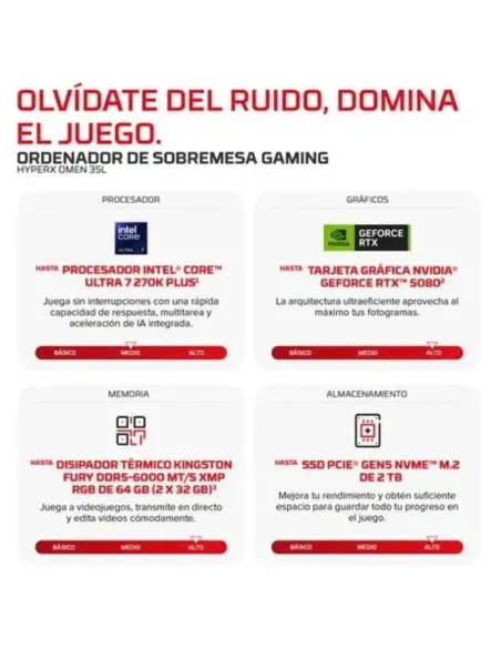 HP OMEN 35L GT18-0008NS PC Gaming Torre Intel Core Ultra 9 270K 32GB RAM Kingston FURY NVIDIA GeForce RTX Windows 11 Home