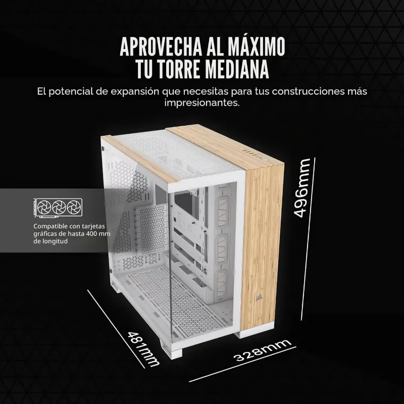 Corsair 6500X Semitorre ATX Doble Cristal Templado USB-C Blanco Bambú