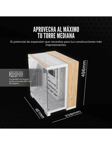Corsair 6500X Semitorre ATX Doble Cristal Templado USB-C Blanco Bambú