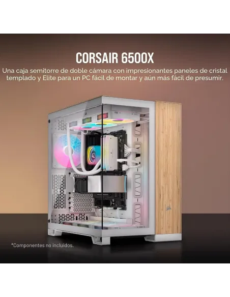 Corsair 6500X Semitorre ATX Doble Cristal Templado USB-C Blanco Bambú