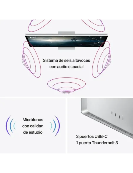 Apple Studio Display 27'' Retina 5K 600 nits Cámara 12Mpx Encuadre Centrado Soporte Altura Ajustable Thunderbolt 3 2025